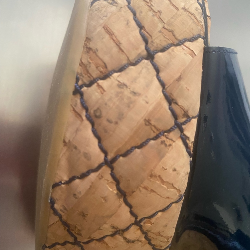 CHANEL Cork Platform Sandals, size 38, Navy Patent Leather, New in original box - Picture 7 of 9